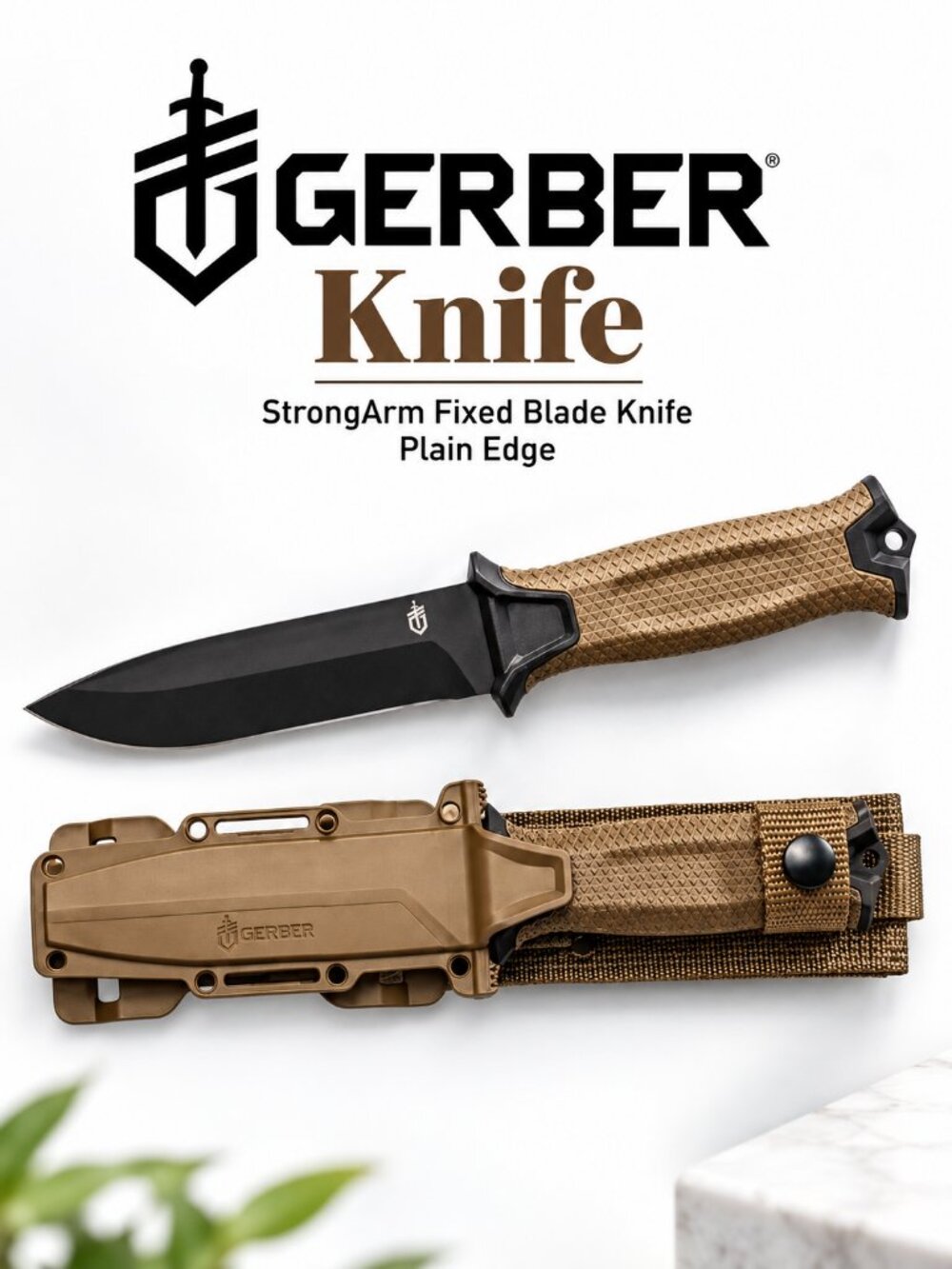 Gerber StrongArm Fixed Blade Knife Plain Edge - Coyote Brown -New in Box